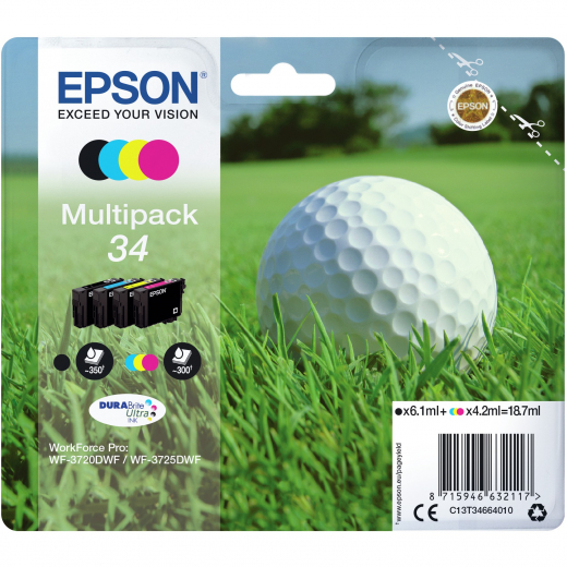 Epson Tinte 34 C13T34664010 4er Multipack (BKMCY) bis zu 300 Seiten